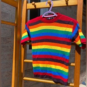 rainbow striped rib knit top
